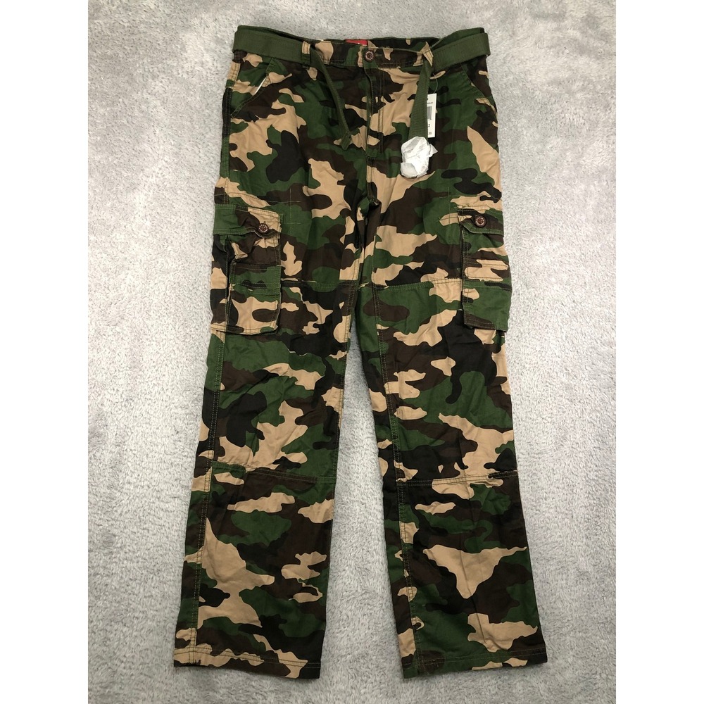 PJ Mark Cargo Pants Men 38x32 Woodland Camo NWT Belt Military Tactical